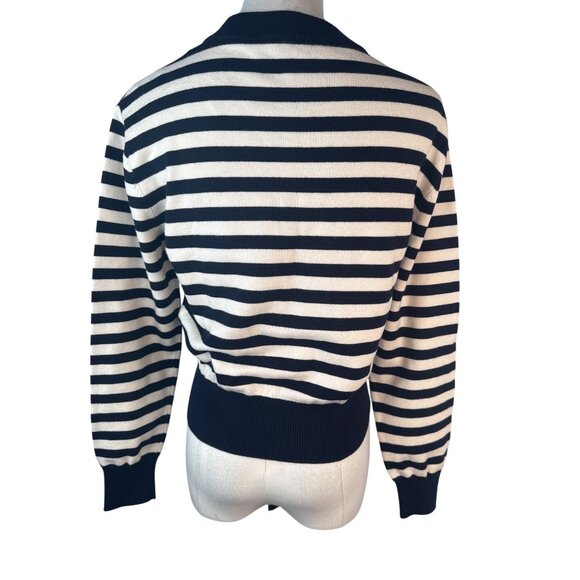 ZARA Striped Small Navy Blue & Cream Knit Sweater Viscose Blend - Picture 12 of 13